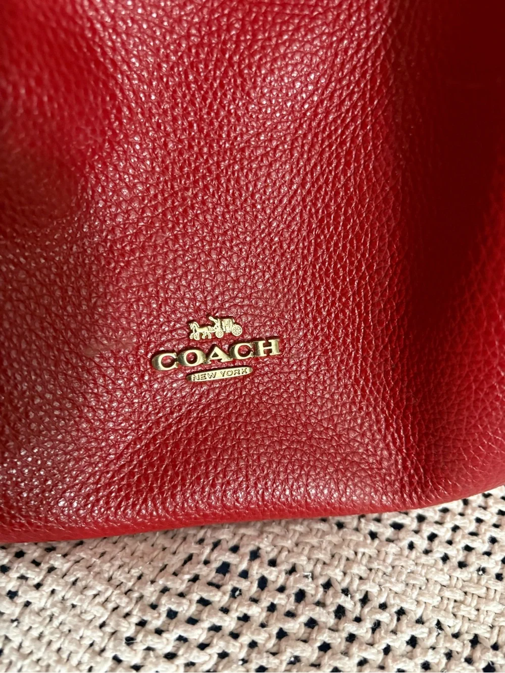 Coach Red Pebbled Leather Shoulder Hobo with Gold Hardware